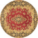 Round Machine Washable Medallion Brown Traditional Rug, wshtr445brn