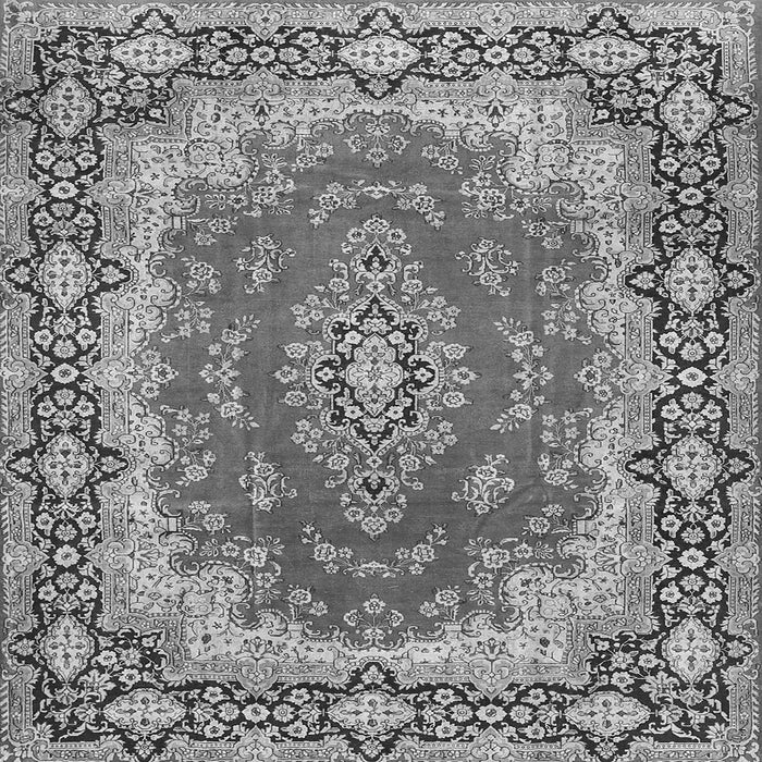 Round Machine Washable Medallion Gray Traditional Rug, wshtr445gry