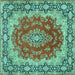 Square Medallion Turquoise Traditional Rug, tr445turq