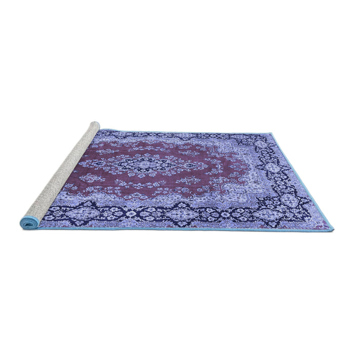 Sideview of Machine Washable Medallion Blue Traditional Rug, wshtr445blu