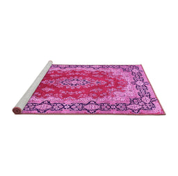 Sideview of Machine Washable Medallion Pink Traditional Rug, wshtr445pnk