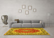 Machine Washable Medallion Yellow Traditional Rug in a Living Room, wshtr445yw