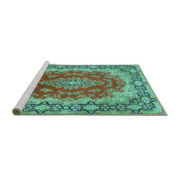 Sideview of Machine Washable Medallion Turquoise Traditional Area Rugs, wshtr445turq