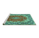 Sideview of Machine Washable Medallion Turquoise Traditional Area Rugs, wshtr445turq