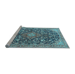 Sideview of Machine Washable Medallion Light Blue Traditional Rug, wshtr4460lblu