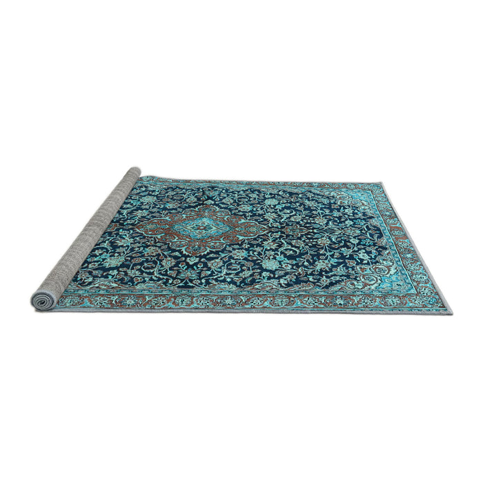 Sideview of Machine Washable Medallion Light Blue Traditional Rug, wshtr4460lblu
