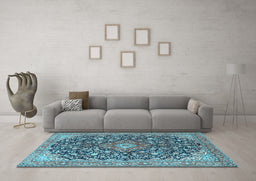 Machine Washable Medallion Light Blue Traditional Rug in a Living Room, wshtr4460lblu