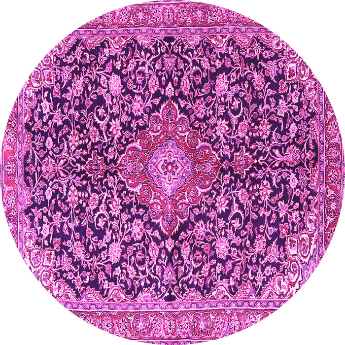 Round Machine Washable Medallion Pink Traditional Rug, wshtr4460pnk