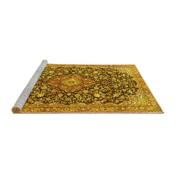 Sideview of Machine Washable Medallion Yellow Traditional Rug, wshtr4460yw