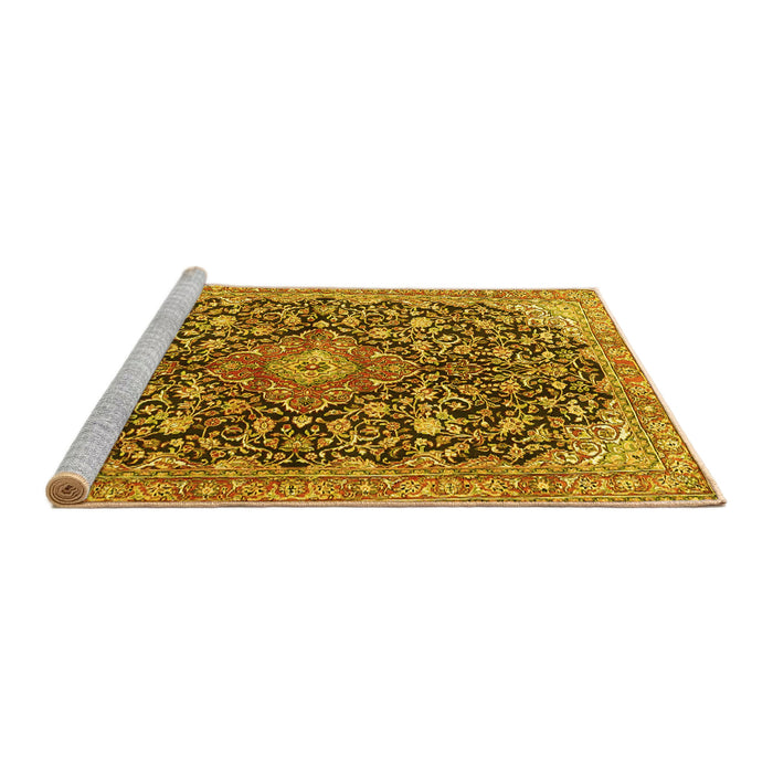 Sideview of Machine Washable Medallion Yellow Traditional Rug, wshtr4460yw