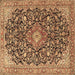 Square Machine Washable Medallion Brown Traditional Rug, wshtr4460brn