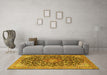 Machine Washable Medallion Yellow Traditional Rug in a Living Room, wshtr4460yw