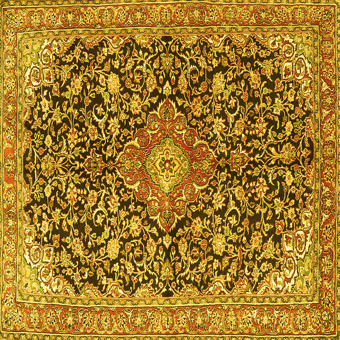 Square Machine Washable Medallion Yellow Traditional Rug, wshtr4460yw