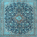 Square Machine Washable Medallion Light Blue Traditional Rug, wshtr4460lblu