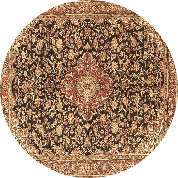 Round Machine Washable Medallion Brown Traditional Rug, wshtr4460brn