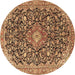 Round Machine Washable Medallion Brown Traditional Rug, wshtr4460brn