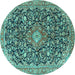 Round Machine Washable Medallion Turquoise Traditional Area Rugs, wshtr4460turq