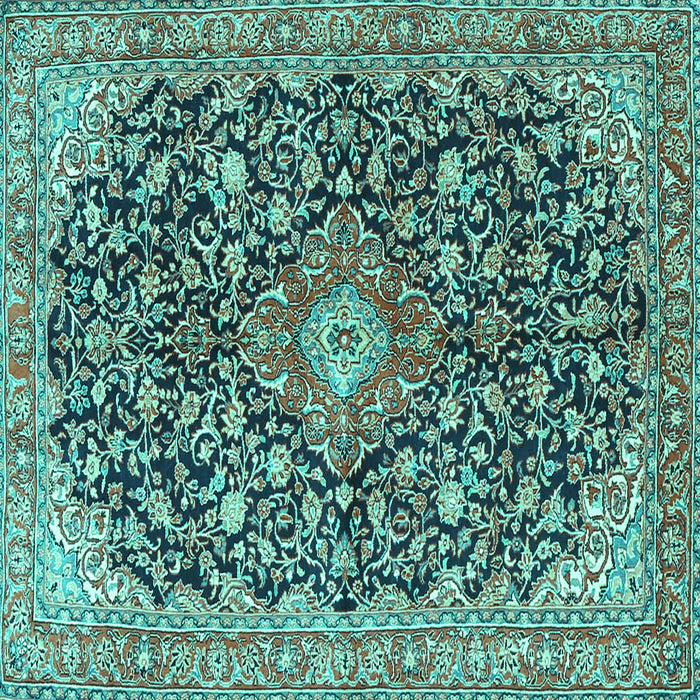 Square Machine Washable Medallion Turquoise Traditional Area Rugs, wshtr4460turq