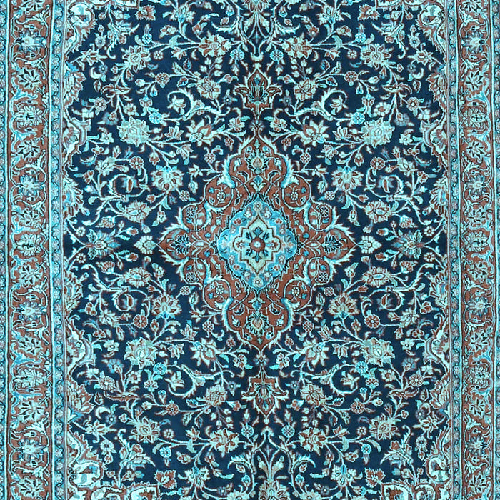 Machine Washable Medallion Light Blue Traditional Rug, wshtr4460lblu