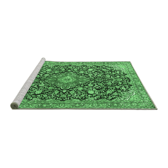Sideview of Machine Washable Medallion Emerald Green Traditional Area Rugs, wshtr4460emgrn
