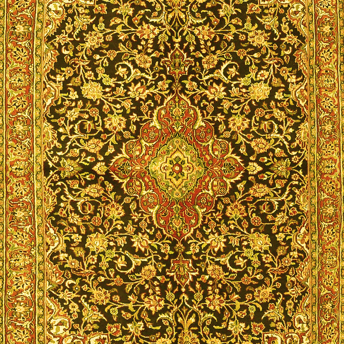 Machine Washable Medallion Yellow Traditional Rug, wshtr4460yw
