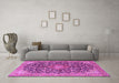 Machine Washable Medallion Pink Traditional Rug in a Living Room, wshtr4460pnk