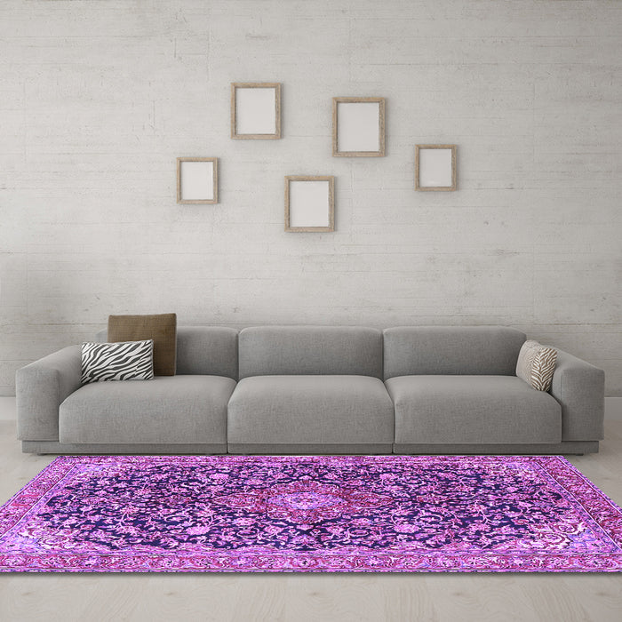 Machine Washable Medallion Purple Traditional Area Rugs in a Living Room, wshtr4460pur
