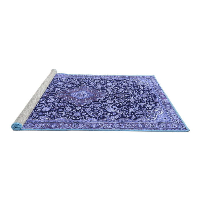 Sideview of Machine Washable Medallion Blue Traditional Rug, wshtr4460blu