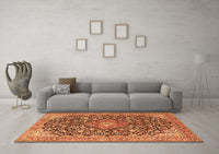 Machine Washable Medallion Orange Traditional Rug, wshtr4460org