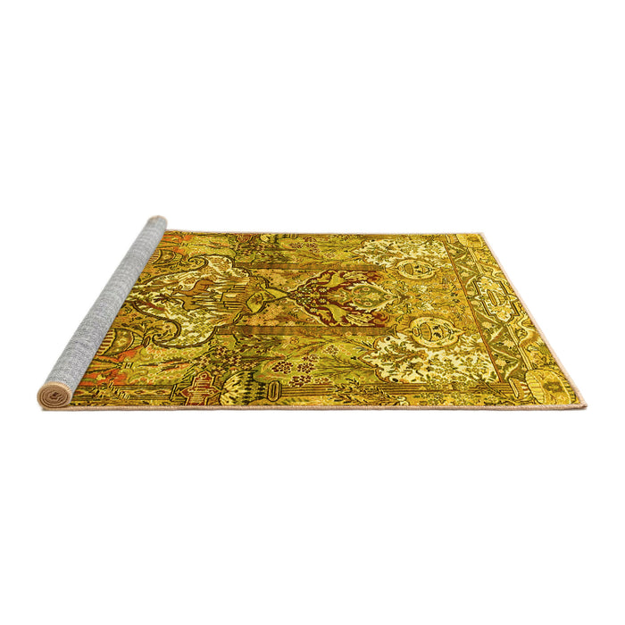 Sideview of Machine Washable Persian Yellow Traditional Rug, wshtr4461yw