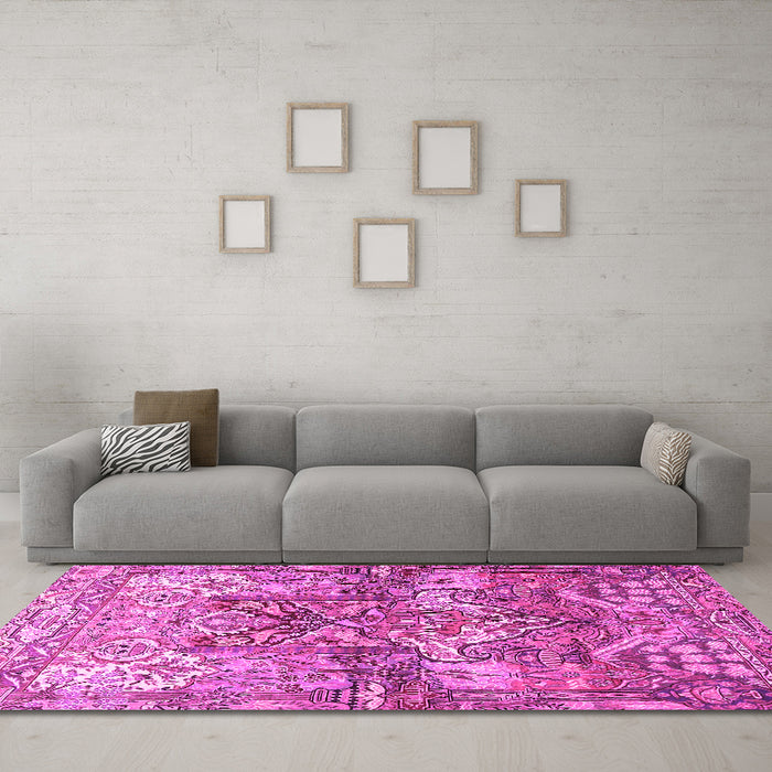 Machine Washable Persian Pink Traditional Rug in a Living Room, wshtr4461pnk