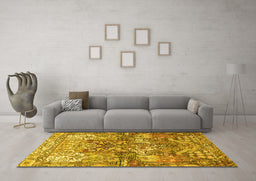 Machine Washable Persian Yellow Traditional Rug in a Living Room, wshtr4461yw