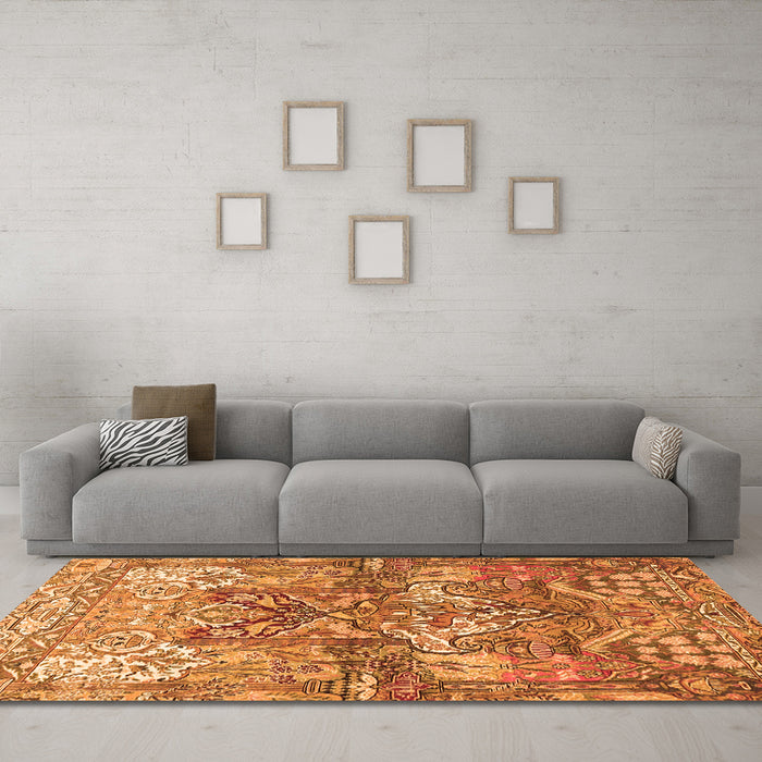 Machine Washable Persian Orange Traditional Area Rugs in a Living Room, wshtr4461org