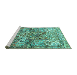 Sideview of Machine Washable Persian Turquoise Traditional Area Rugs, wshtr4461turq