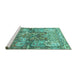 Sideview of Machine Washable Persian Turquoise Traditional Area Rugs, wshtr4461turq