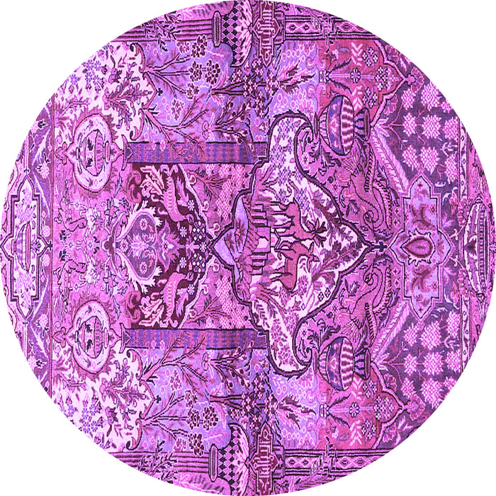 Round Machine Washable Persian Purple Traditional Area Rugs, wshtr4461pur