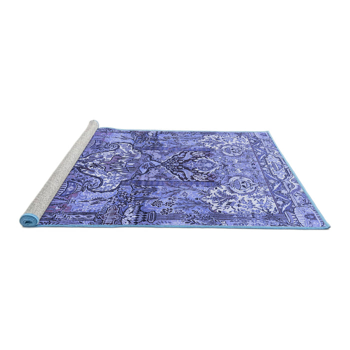 Sideview of Machine Washable Persian Blue Traditional Rug, wshtr4461blu