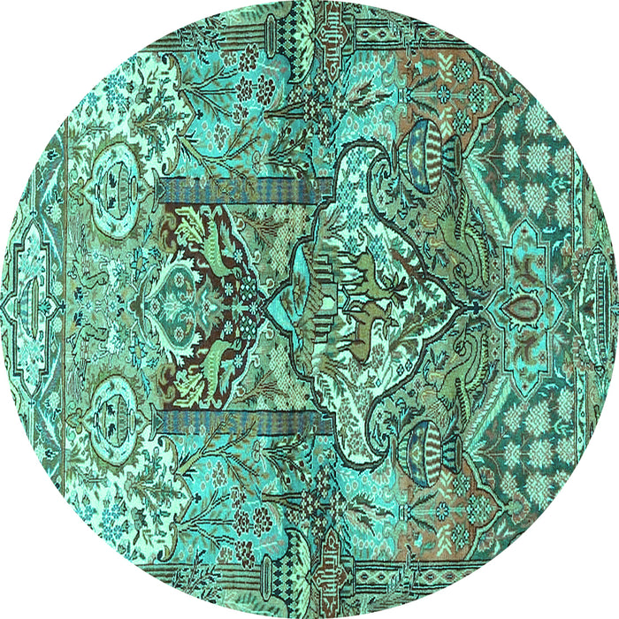 Round Machine Washable Persian Turquoise Traditional Area Rugs, wshtr4461turq