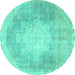 Round Persian Turquoise Traditional Rug, tr4462turq