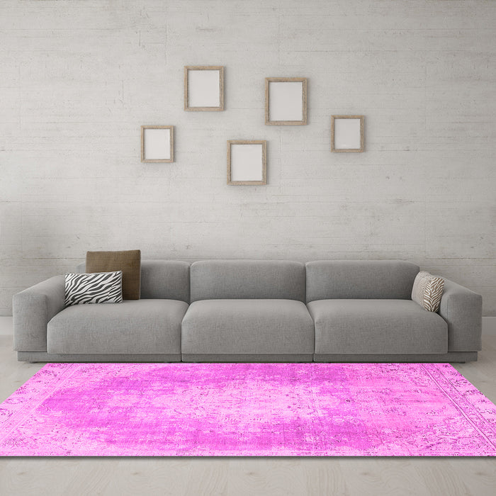 Machine Washable Persian Pink Traditional Rug in a Living Room, wshtr4462pnk