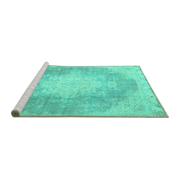 Sideview of Machine Washable Persian Turquoise Traditional Area Rugs, wshtr4462turq