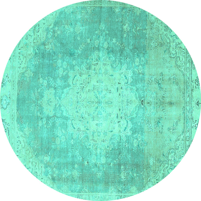 Round Machine Washable Persian Turquoise Traditional Area Rugs, wshtr4462turq