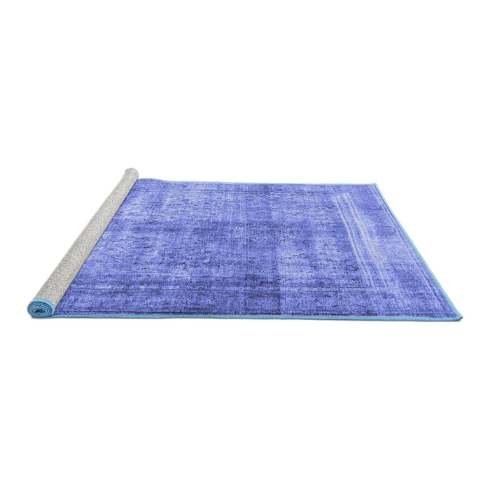 Sideview of Machine Washable Persian Blue Traditional Rug, wshtr4463blu