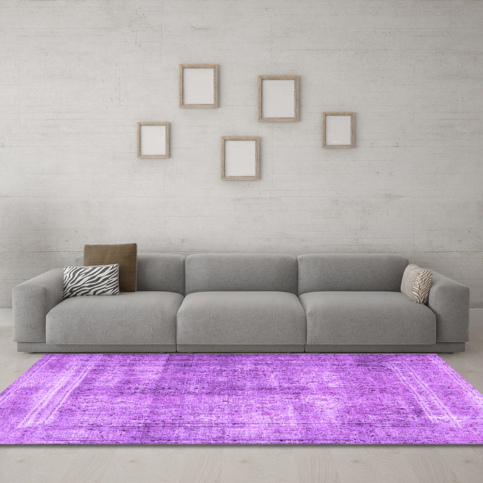 Machine Washable Persian Purple Traditional Area Rugs in a Living Room, wshtr4463pur