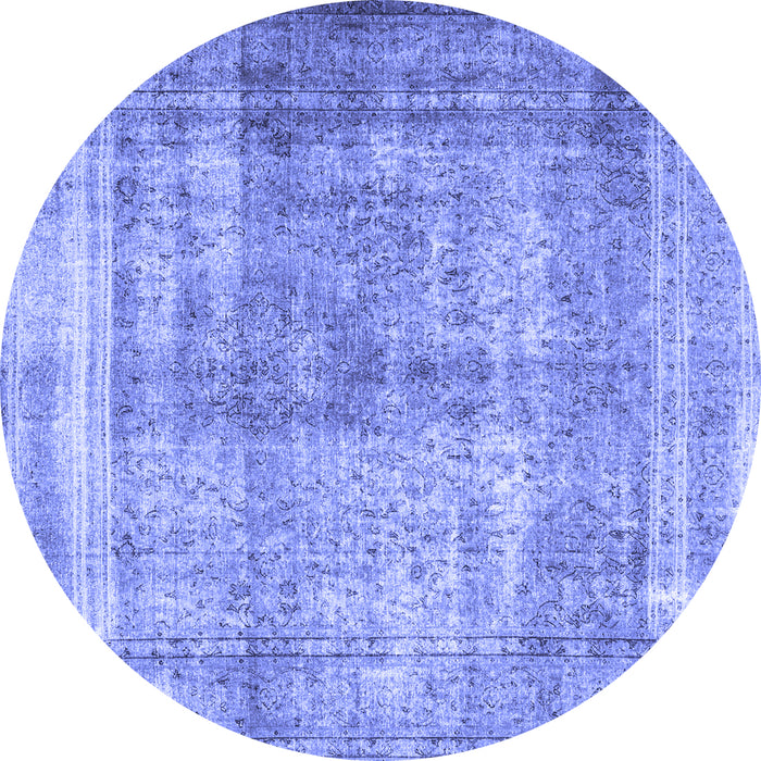 Round Machine Washable Persian Blue Traditional Rug, wshtr4463blu