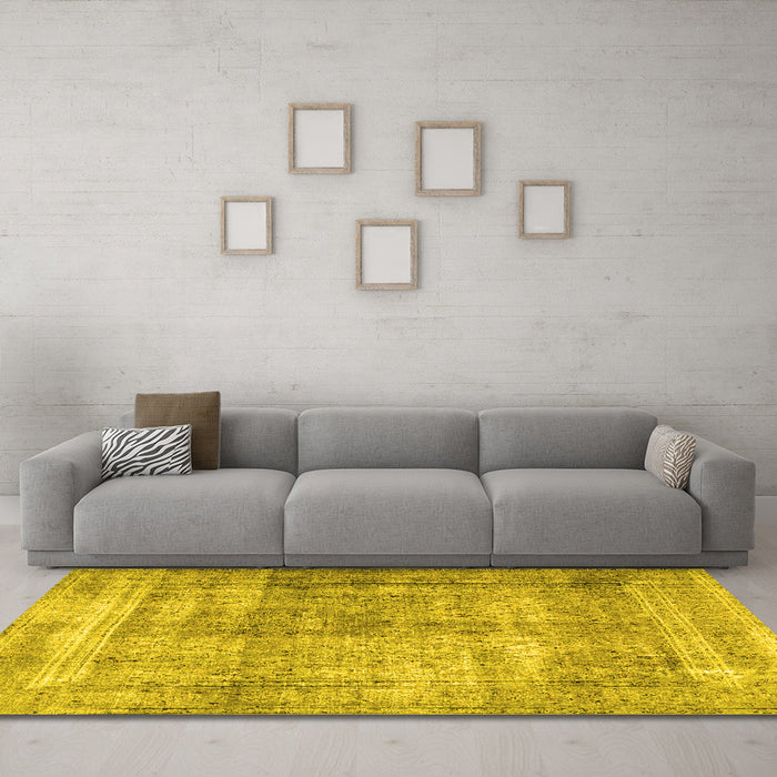 Machine Washable Persian Yellow Traditional Rug in a Living Room, wshtr4463yw