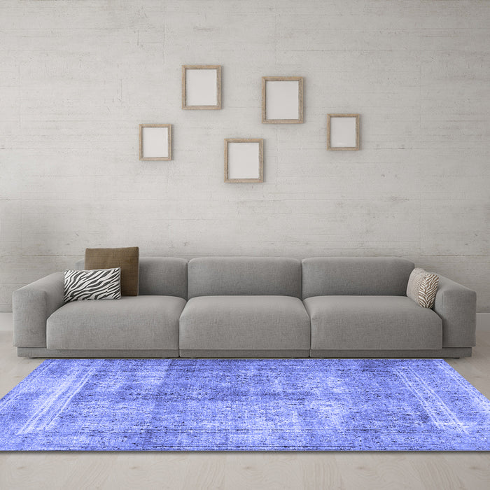 Machine Washable Persian Blue Traditional Rug in a Living Room, wshtr4463blu
