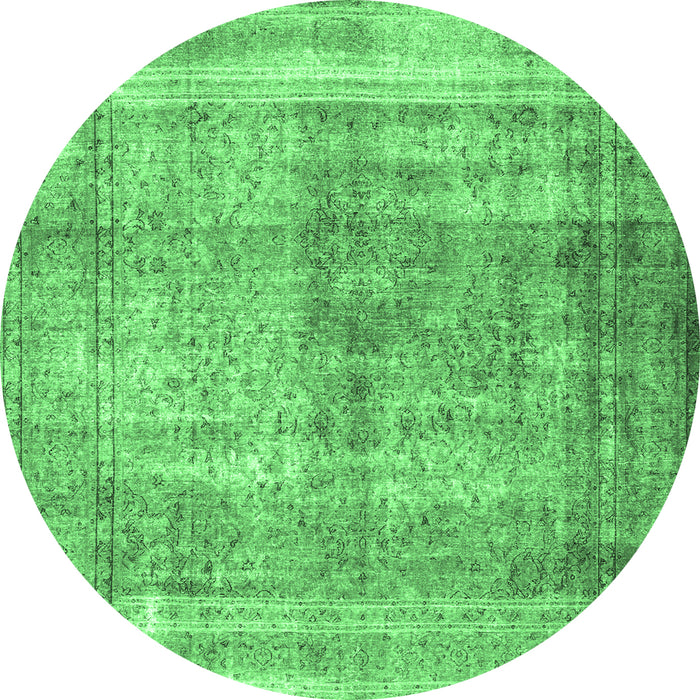Round Machine Washable Persian Emerald Green Traditional Area Rugs, wshtr4463emgrn