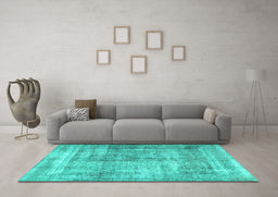 Machine Washable Persian Turquoise Traditional Area Rugs in a Living Room,, wshtr4463turq