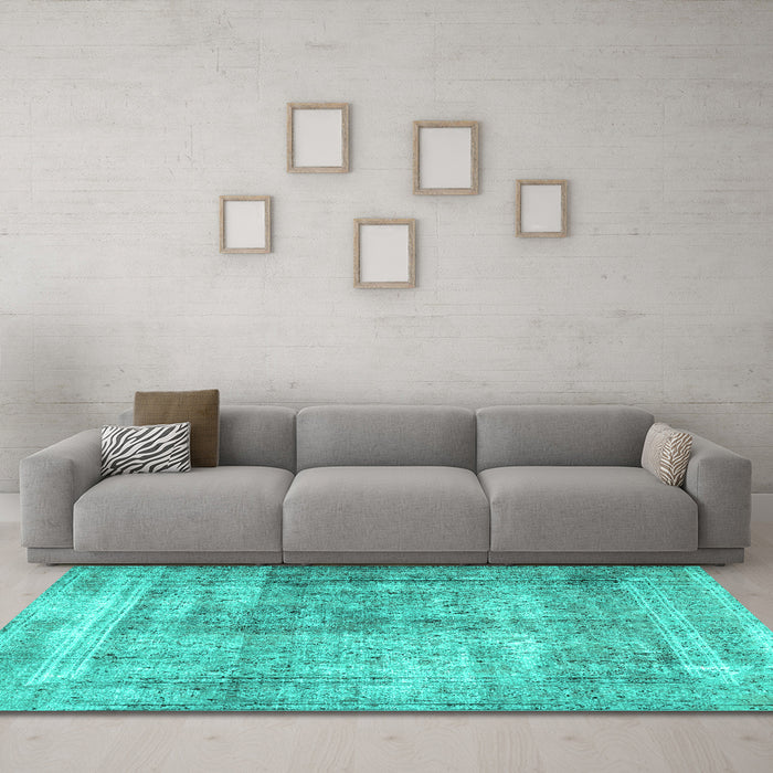 Machine Washable Persian Turquoise Traditional Area Rugs in a Living Room,, wshtr4463turq